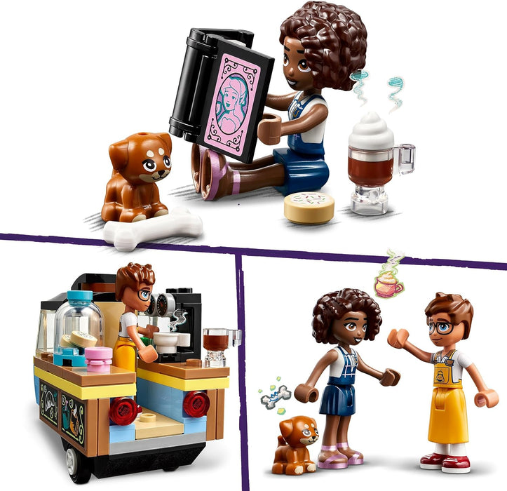 LEGO Friends Rollendes Café, Kleines Bäckerei-Spielzeug für Kinder, Geschenk für Mädchen und Jungen ab 6 Jahren, Lernspielzeug mit den Figuren Aliya, Jules und dem Hund Aira 42606