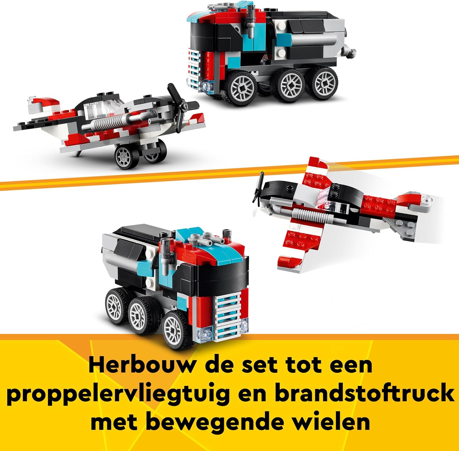 LEGO Creator 3in1 Flatbed Truck with Helicopter Toy to Propeller Plane and Fuel Lorry to Hot Rod and SUV Car Toys for 7 Plus Year Old Boys, Girls and Kids who Love Cool Vehicles, Gift Idea 31146