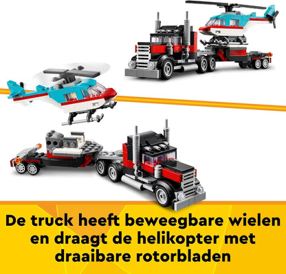 LEGO Creator 3in1 Flatbed Truck with Helicopter Toy to Propeller Plane and Fuel Lorry to Hot Rod and SUV Car Toys for 7 Plus Year Old Boys, Girls and Kids who Love Cool Vehicles, Gift Idea 31146
