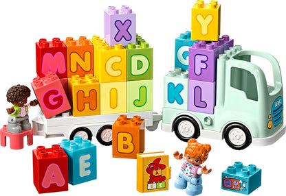 LEGO DUPLO Town Alphabet Truck Toy for Toddlers, Boys & Girls Aged 2 Plus, ABC Learning Vehicle Construction Toys Set with a Trailer Carrying Alphabet Bricks and Boy and Girl Figures 10421