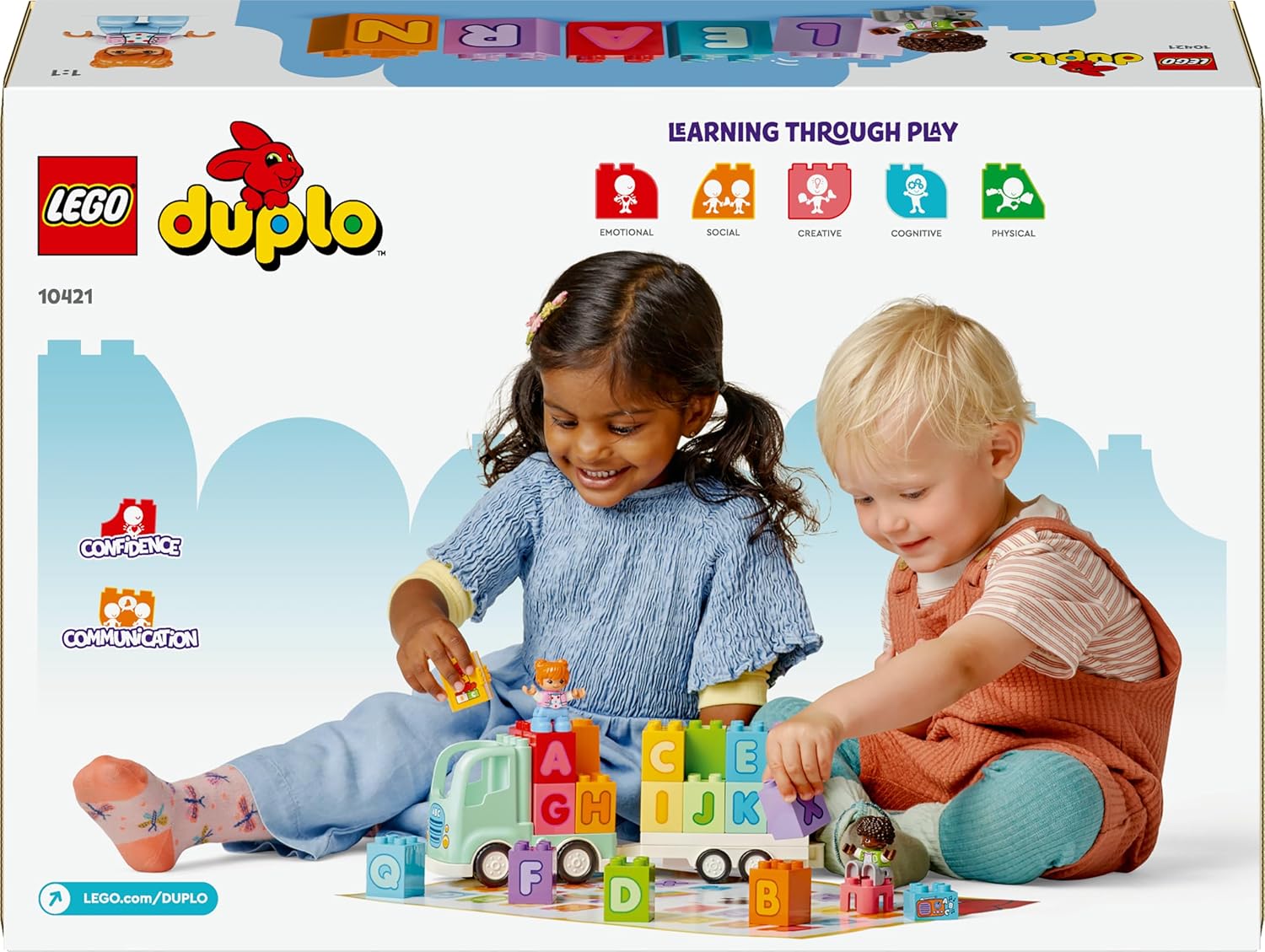 LEGO DUPLO Town Alphabet Truck Toy for Toddlers, Boys & Girls Aged 2 Plus, ABC Learning Vehicle Construction Toys Set with a Trailer Carrying Alphabet Bricks and Boy and Girl Figures 10421