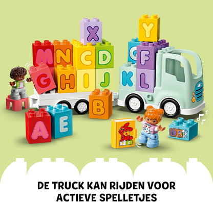 LEGO DUPLO Town Alphabet Truck Toy for Toddlers, Boys & Girls Aged 2 Plus, ABC Learning Vehicle Construction Toys Set with a Trailer Carrying Alphabet Bricks and Boy and Girl Figures 10421