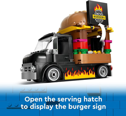 LEGO City Burger Van, Food Truck Toy for 5 Plus Year Old Boys & Girls, Vehicle Building Toys, Kitchen Playset with Vendor Minifigure and Accessories, Imaginative Play Gifts for kids 60404