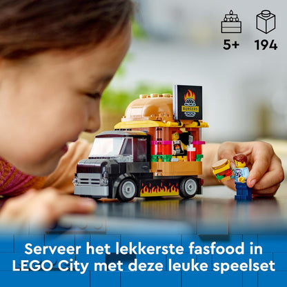 LEGO City Burger Van, Food Truck Toy for 5 Plus Year Old Boys & Girls, Vehicle Building Toys, Kitchen Playset with Vendor Minifigure and Accessories, Imaginative Play Gifts for kids 60404