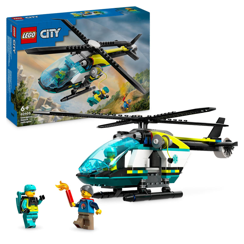 LEGO City Emergency Rescue Helicopter Toy for 6 Plus Year Old Boys & Girls, Vehicle Building Set with Winch, Spinnable Rotors and 3 Minifigures for Imaginative Play, Fun Birthday Gift for Kids 60405 Toy Building Block