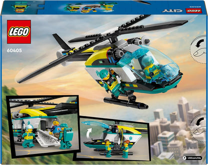LEGO City Emergency Rescue Helicopter Toy for 6 Plus Year Old Boys & Girls, Vehicle Building Set with Winch, Spinnable Rotors and 3 Minifigures for Imaginative Play, Fun Birthday Gift for Kids 60405 Toy Building Block