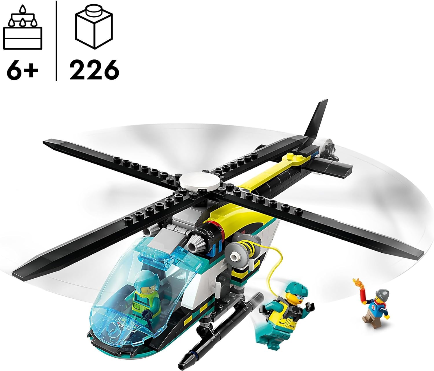 LEGO City Emergency Rescue Helicopter Toy for 6 Plus Year Old Boys & Girls, Vehicle Building Set with Winch, Spinnable Rotors and 3 Minifigures for Imaginative Play, Fun Birthday Gift for Kids 60405 Toy Building Block