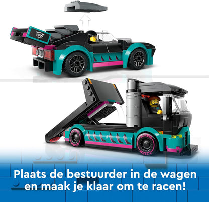 LEGO City Race Car and Car Carrier Truck Toy, Vehicle and Transporter Building Set for 6 Plus Year Old Boys & Girls with Adjustable Loading Ramp, Racer and Driver Minifigures, Fun Gift for Kids 60406