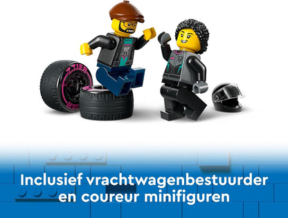 LEGO City Race Car and Car Carrier Truck Toy, Vehicle and Transporter Building Set for 6 Plus Year Old Boys & Girls with Adjustable Loading Ramp, Racer and Driver Minifigures, Fun Gift for Kids 60406
