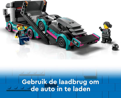 LEGO City Race Car and Car Carrier Truck Toy, Vehicle and Transporter Building Set for 6 Plus Year Old Boys & Girls with Adjustable Loading Ramp, Racer and Driver Minifigures, Fun Gift for Kids 60406