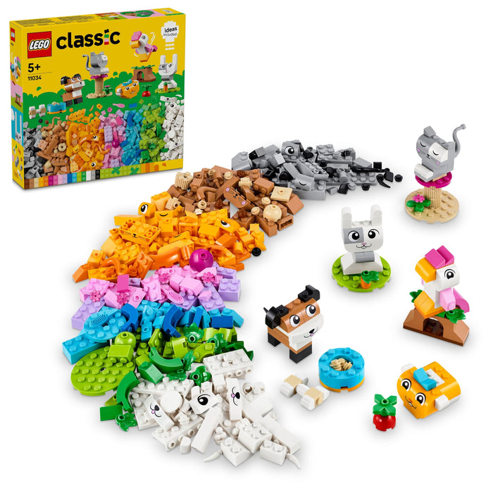 LEGO Classic Kreative Tiere, Box mit bunten Steinen, Baue Spielzeug-Tierfiguren aus Bausteinen wie Hund, Katze, Hase, Hamster und Vogel, Konstruktionsspielzeug für Jungs und Mädchen ab 5 Jahren 11034