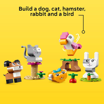 LEGO Classic Kreative Tiere, Box mit bunten Steinen, Baue Spielzeug-Tierfiguren aus Bausteinen wie Hund, Katze, Hase, Hamster und Vogel, Konstruktionsspielzeug für Jungs und Mädchen ab 5 Jahren 11034