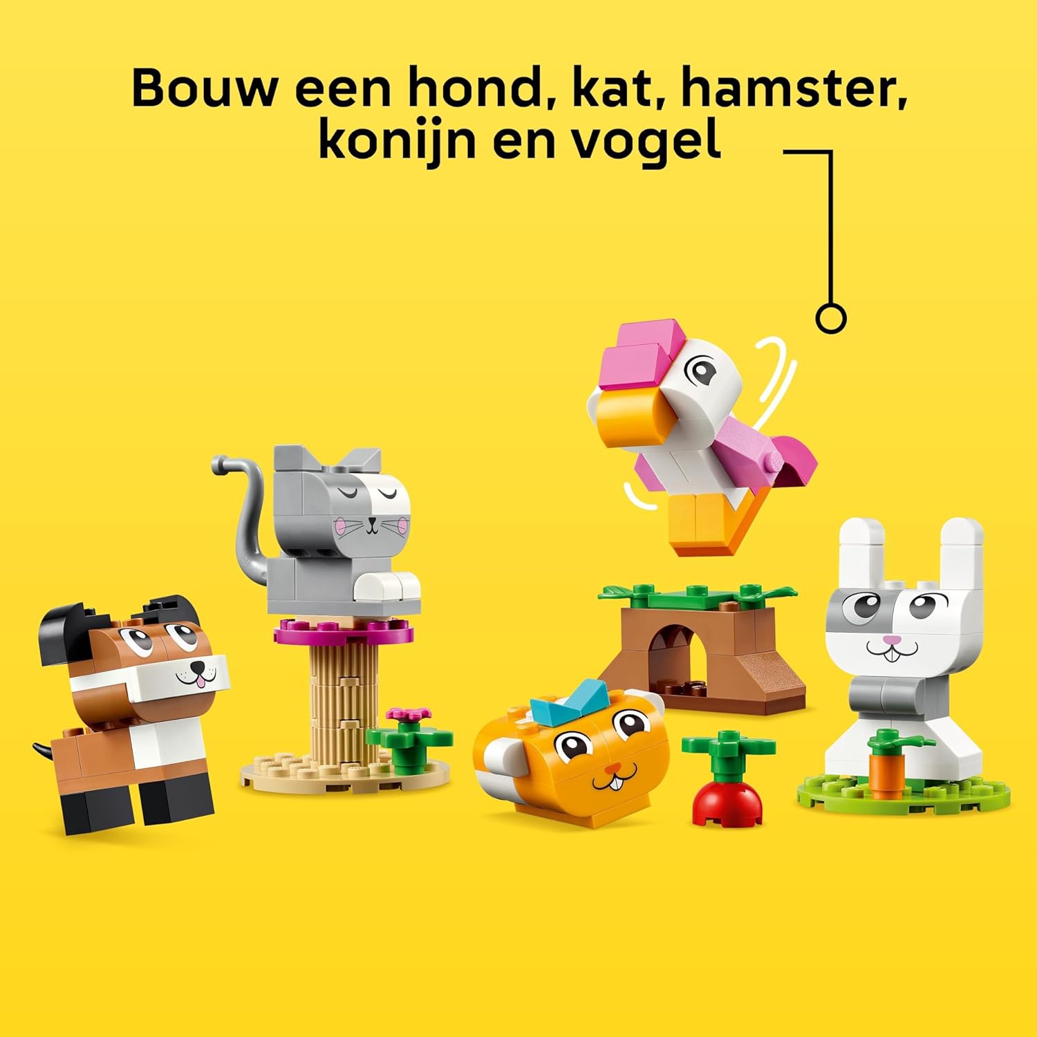 LEGO Classic Kreative Tiere, Box mit bunten Steinen, Baue Spielzeug-Tierfiguren aus Bausteinen wie Hund, Katze, Hase, Hamster und Vogel, Konstruktionsspielzeug für Jungs und Mädchen ab 5 Jahren 11034