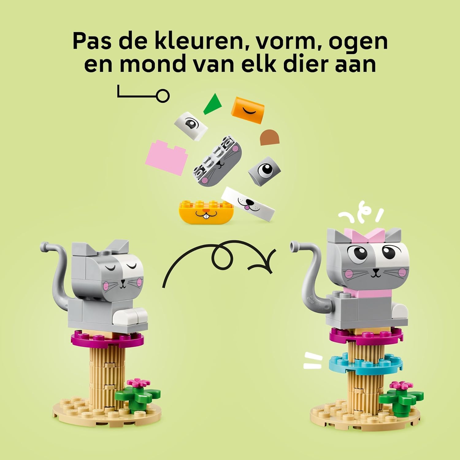 LEGO Classic Kreative Tiere, Box mit bunten Steinen, Baue Spielzeug-Tierfiguren aus Bausteinen wie Hund, Katze, Hase, Hamster und Vogel, Konstruktionsspielzeug für Jungs und Mädchen ab 5 Jahren 11034