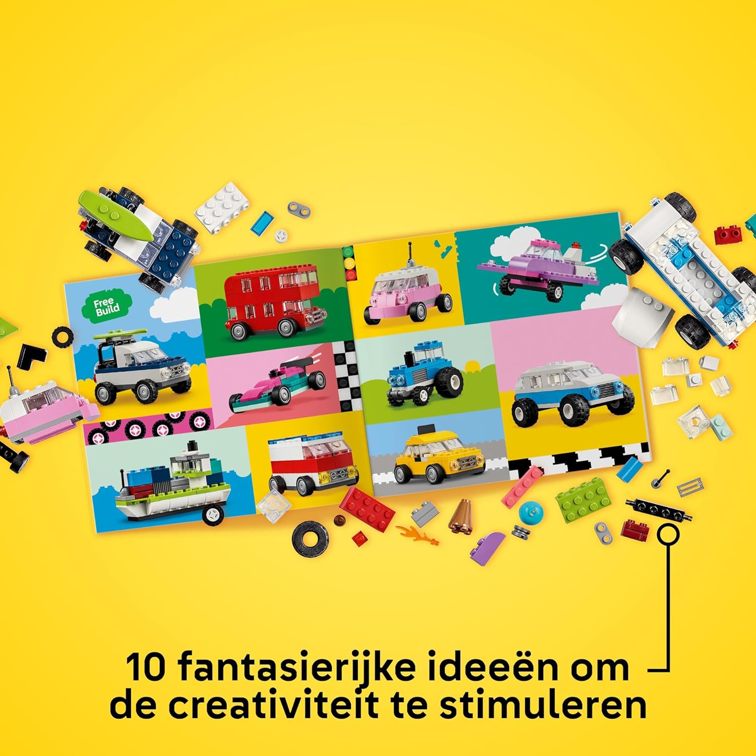 LEGO Classic Creative Vehicles, Colourful Model Cars Kit featuring a Police Car Toy & 11023 Classic Green Baseplate, Square 32x32 Stud Building Grass Base, Build and Display Board Set