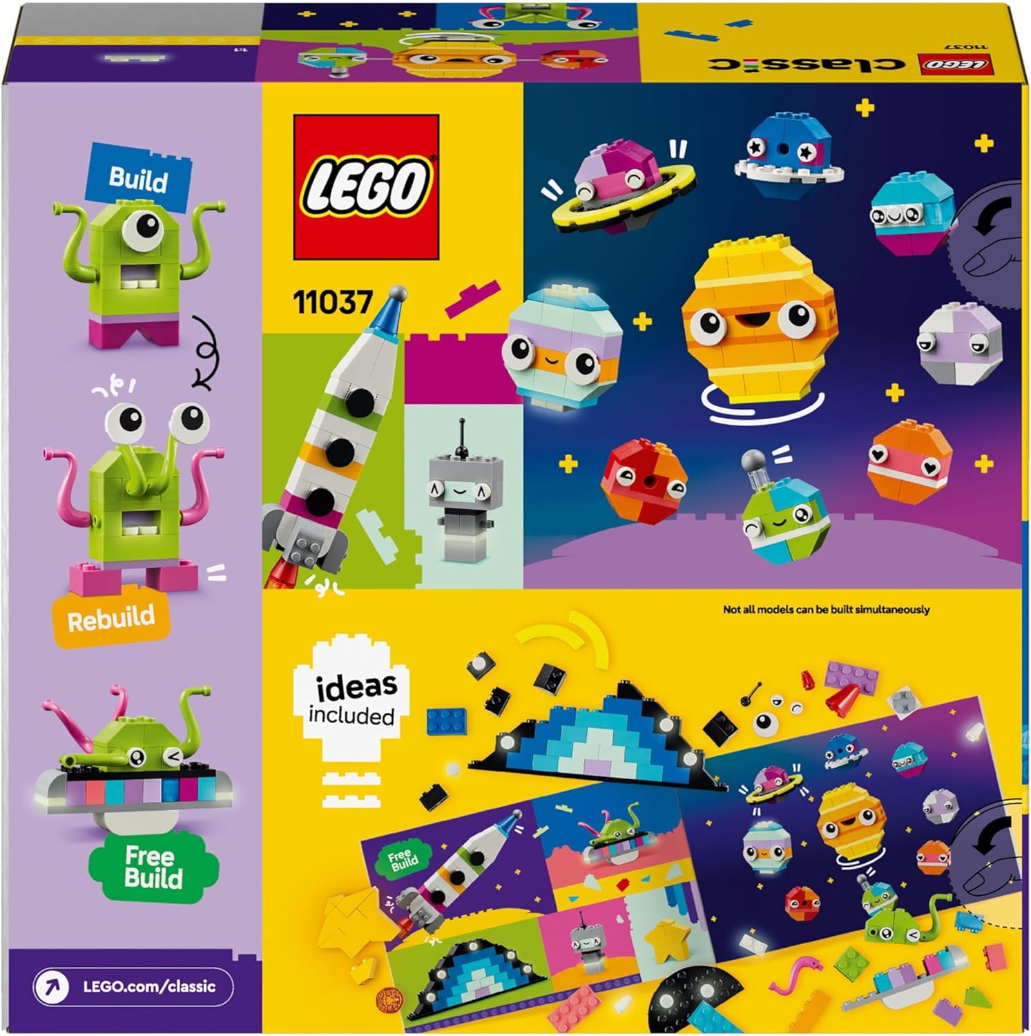 LEGO Classic Kreative Weltraumplaneten, baubares Sonnensystem-Modell für Kinder, Weltraum-Spielzeug mit Rakete, Raumschiff, Planeten und Alien, Geschenk für Kinder, Jungs und Mädchen ab 5 Jahren 11037