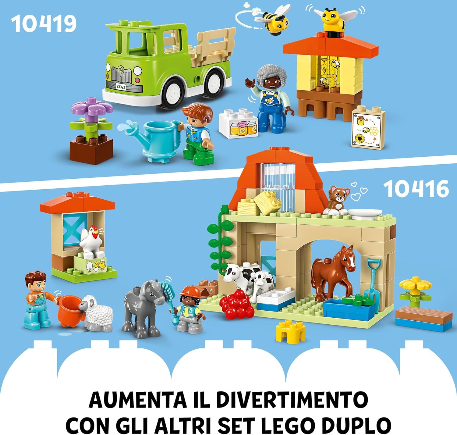 LEGO DUPLO Town Caring for Animals at the Farm Toys for Toddlers, Farmhouse & 10913 DUPLO Classic Brick Box Building Set with Storage, Toy Car, Number Bricks and More, Learning Toys