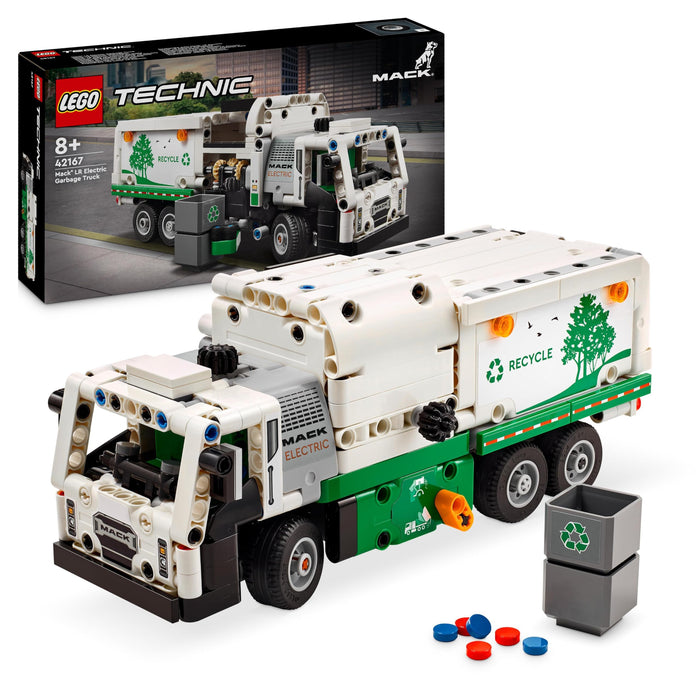 LEGO Technic Mack LR Electric Müllwagen, Müllauto-Modell für Recycling-Rollenspiele, Baubares LKW-Spielzeug für Kinder, Auto-Geschenk für Jungs und Mädchen ab 8 Jahren, die Fahrzeuge lieben 42167