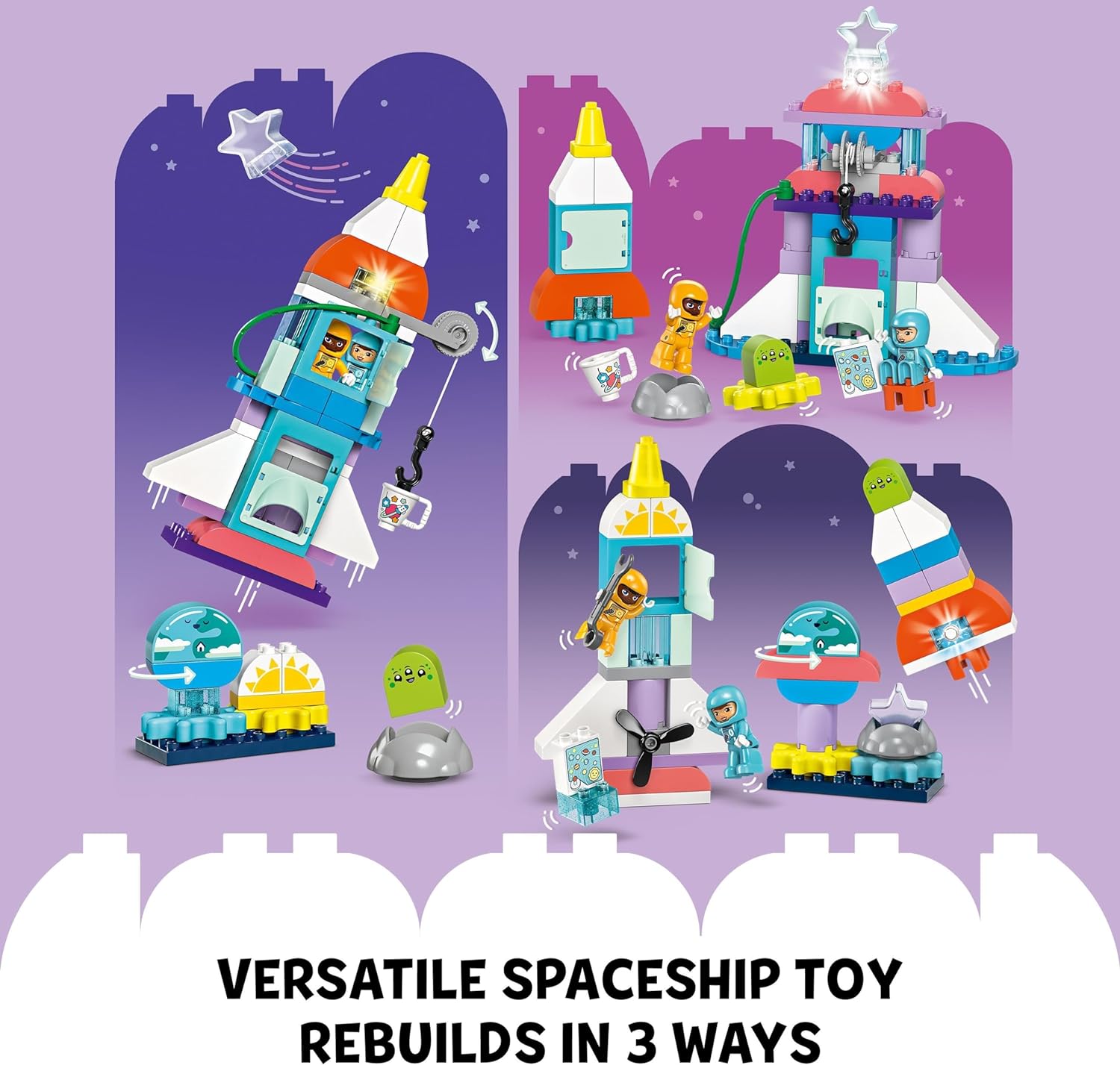 LEGO DUPLO 3in1 Space Shuttle Adventure Bricks Set, Rocket Toy for 3 Plus Year Old Toddlers, Boys & Girls with Astronaut Figures, Science Learning Toys, Birthday Gift Idea 10422