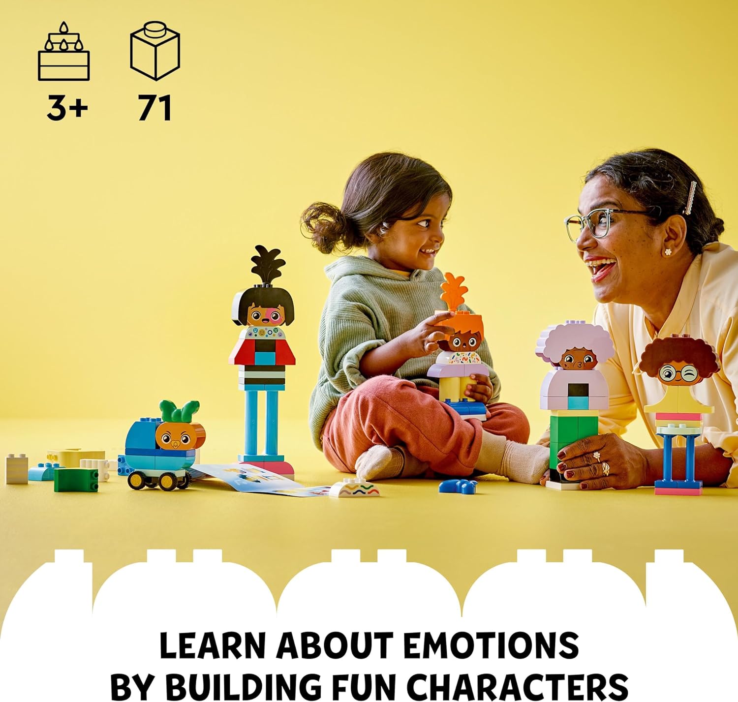 LEGO DUPLO Town Buildable People with Big Emotions Toddler Learning Toys for Boys & Girls aged 3 Plus, 5 Characters with 10 Role-Play Faces, 71 Bricks for Customisable Fun, Gift Idea 10423