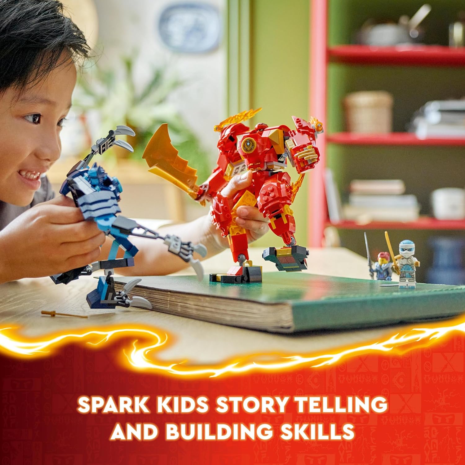 LEGO NINJAGO Kai’s Elemental Fire Mech, Action Figure Building Set from Dragons Rising, Ninja Toy for 7 Plus Year Old Boys & Girls with Kai and Zane Character Minifigures, Birthday Gift Idea 71808