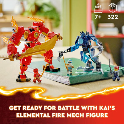 LEGO NINJAGO Kai’s Elemental Fire Mech, Action Figure Building Set from Dragons Rising, Ninja Toy for 7 Plus Year Old Boys & Girls with Kai and Zane Character Minifigures, Birthday Gift Idea 71808