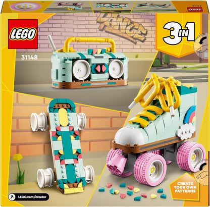 LEGO Creator 3in1 Retro Roller Skate to Mini Skateboard Toy to Boom Box Radio, Set for 8 Plus Year Old Girls, Boys & Kids, Great Desk Decoration or Bedroom Accessories, Gifts for Music Lovers 31148