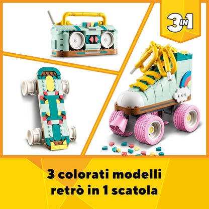 LEGO Creator 3in1 Retro Roller Skate to Mini Skateboard Toy to Boom Box Radio, Set for 8 Plus Year Old Girls, Boys & Kids, Great Desk Decoration or Bedroom Accessories, Gifts for Music Lovers 31148