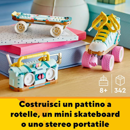 LEGO Creator 3in1 Retro Roller Skate to Mini Skateboard Toy to Boom Box Radio, Set for 8 Plus Year Old Girls, Boys & Kids, Great Desk Decoration or Bedroom Accessories, Gifts for Music Lovers 31148