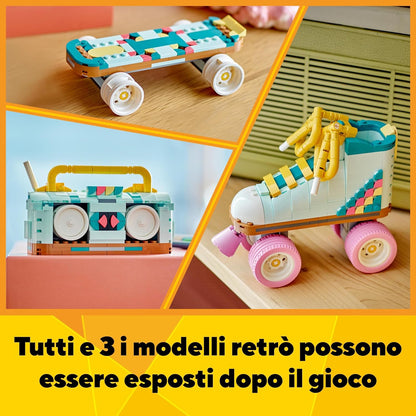 LEGO Creator 3in1 Retro Roller Skate to Mini Skateboard Toy to Boom Box Radio, Set for 8 Plus Year Old Girls, Boys & Kids, Great Desk Decoration or Bedroom Accessories, Gifts for Music Lovers 31148