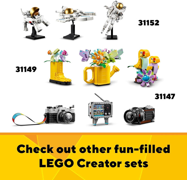 LEGO Creator 3in1 Retro Roller Skate to Mini Skateboard Toy to Boom Box Radio, Set for 8 Plus Year Old Girls, Boys & Kids, Great Desk Decoration or Bedroom Accessories, Gifts for Music Lovers 31148