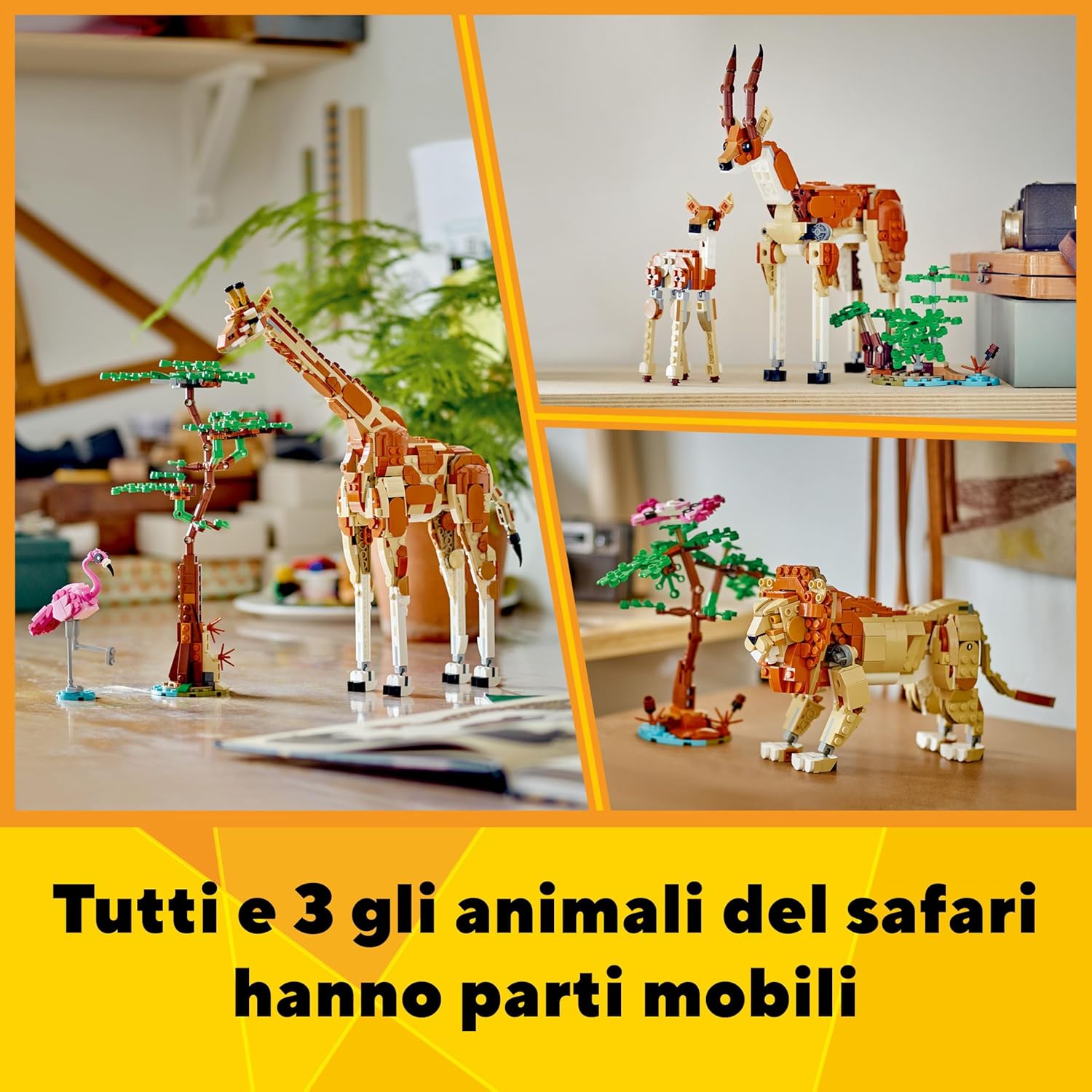 Lego Creator 3 en 1 Safari de Animales Salvajes con Jirafa de Juguete Convertible en Figuras de Gacelas y León, Juego de Construcción y Regalo de Naturaleza para Niñas y Niños de 9 Años o Más 31150