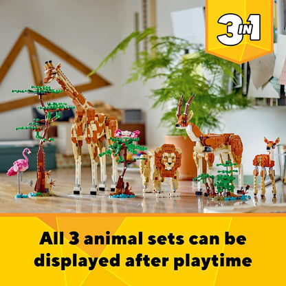 Lego Creator 3 en 1 Safari de Animales Salvajes con Jirafa de Juguete Convertible en Figuras de Gacelas y León, Juego de Construcción y Regalo de Naturaleza para Niñas y Niños de 9 Años o Más 31150