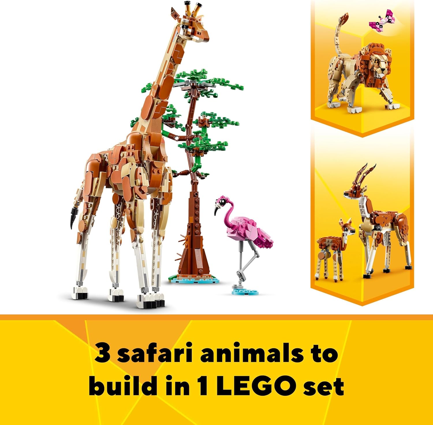 Lego Creator 3 en 1 Safari de Animales Salvajes con Jirafa de Juguete Convertible en Figuras de Gacelas y León, Juego de Construcción y Regalo de Naturaleza para Niñas y Niños de 9 Años o Más 31150