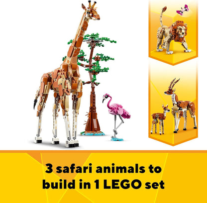 Lego Creator 3 en 1 Safari de Animales Salvajes con Jirafa de Juguete Convertible en Figuras de Gacelas y León, Juego de Construcción y Regalo de Naturaleza para Niñas y Niños de 9 Años o Más 31150