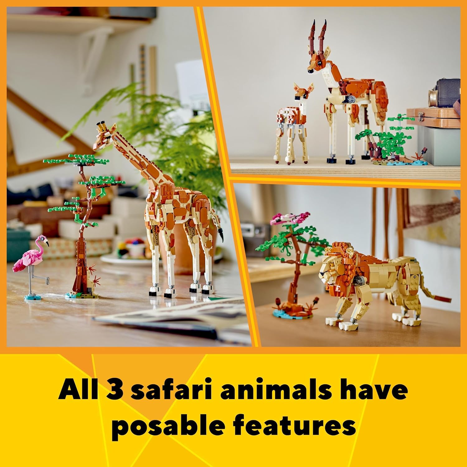 Lego Creator 3 en 1 Safari de Animales Salvajes con Jirafa de Juguete Convertible en Figuras de Gacelas y León, Juego de Construcción y Regalo de Naturaleza para Niñas y Niños de 9 Años o Más 31150