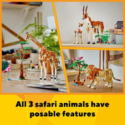 Lego Creator 3 en 1 Safari de Animales Salvajes con Jirafa de Juguete Convertible en Figuras de Gacelas y León, Juego de Construcción y Regalo de Naturaleza para Niñas y Niños de 9 Años o Más 31150