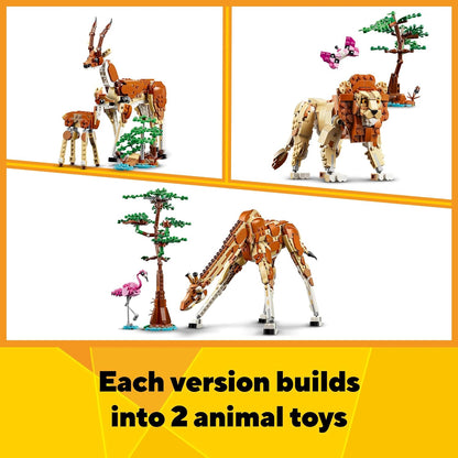 Lego Creator 3 en 1 Safari de Animales Salvajes con Jirafa de Juguete Convertible en Figuras de Gacelas y León, Juego de Construcción y Regalo de Naturaleza para Niñas y Niños de 9 Años o Más 31150