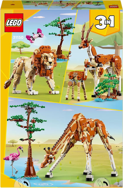 Lego Creator 3 en 1 Safari de Animales Salvajes con Jirafa de Juguete Convertible en Figuras de Gacelas y León, Juego de Construcción y Regalo de Naturaleza para Niñas y Niños de 9 Años o Más 31150