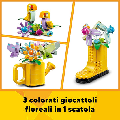 LEGO Creator 3in1 Flowers in Watering Can Toy to Welly Boot to 2 Birds on a Perch, Animals Set for Girls, Boys & Kids, with 3 Butterfly Toys, Makes a Great Desk Accessory, Nature Gift 31149