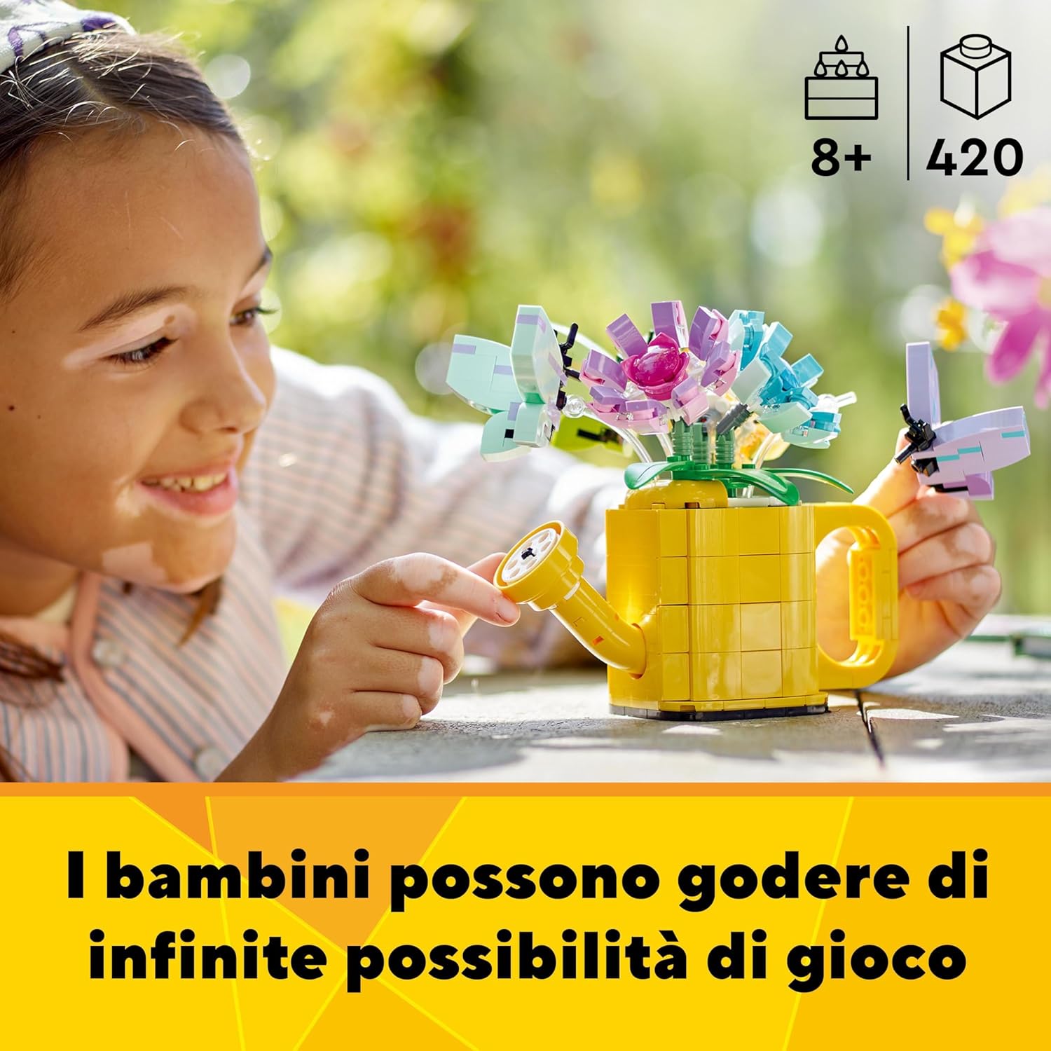 LEGO Creator 3in1 Flowers in Watering Can Toy to Welly Boot to 2 Birds on a Perch, Animals Set for Girls, Boys & Kids, with 3 Butterfly Toys, Makes a Great Desk Accessory, Nature Gift 31149