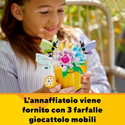 LEGO Creator 3in1 Flowers in Watering Can Toy to Welly Boot to 2 Birds on a Perch, Animals Set for Girls, Boys & Kids, with 3 Butterfly Toys, Makes a Great Desk Accessory, Nature Gift 31149