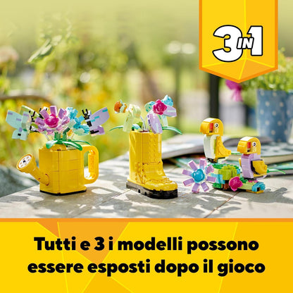 LEGO Creator 3in1 Flowers in Watering Can Toy to Welly Boot to 2 Birds on a Perch, Animals Set for Girls, Boys & Kids, with 3 Butterfly Toys, Makes a Great Desk Accessory, Nature Gift 31149