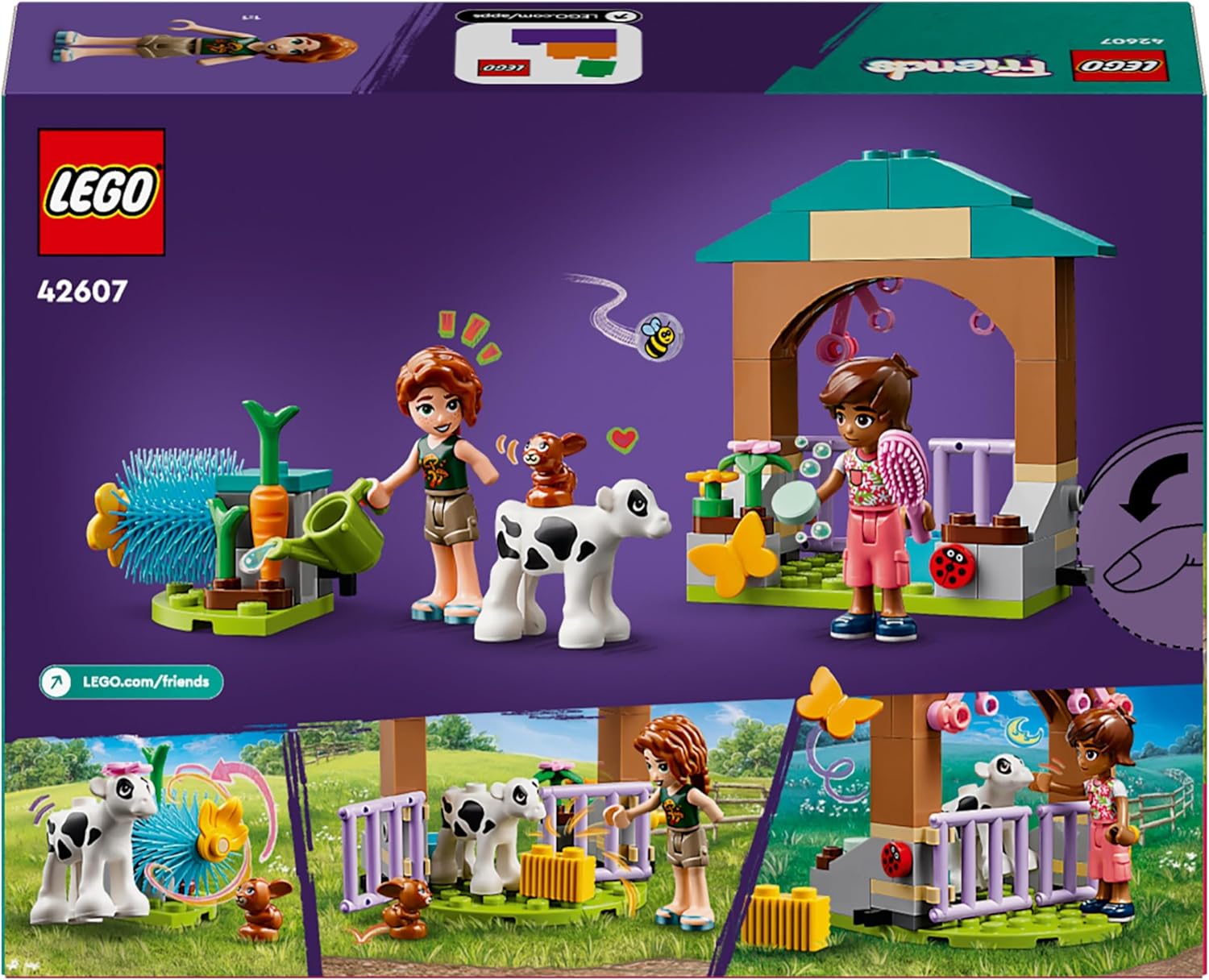 LEGO Friends Autumn’s Baby Cow Shed, Farm Animal Toy Playset for 5 Plus Year Old Girls, Boys & Kids, with 2 Mini-Doll Characters, Calf and Bunny Rabit Figures 42607