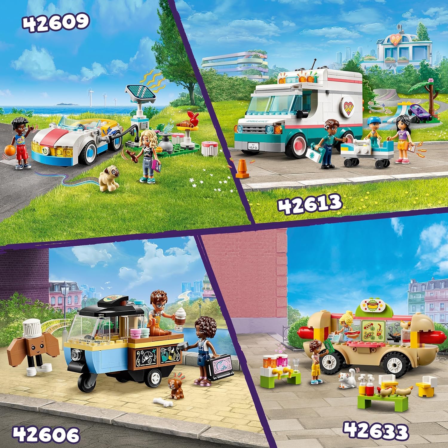 LEGO Friends Electric Car and Charger, Eco Vehicle Toy for 6 Plus Year Old Girls, Boys & Kids, Role-Play Adventure Set with Mini-Doll Characters Nova and Zac and a Pet Dog Figure Small Gift Idea 42609