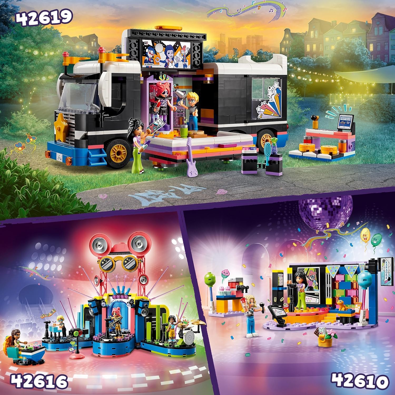 LEGO Friends Karaoke Music Party Set, Musical Toy for 6 Plus Year Old Girls, Boys and Kids Who Love Singing, Pretend Play with Mini-Doll Characters Nova and Liann, plus Microphones, Gift Idea 42610