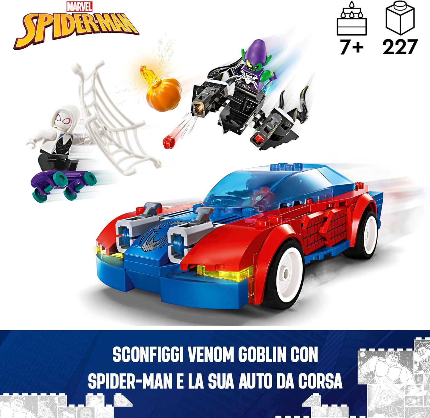 LEGO Marvel Spider-Man Race Car & Venom Green Goblin, Super Hero Building Toys & Marvel Motorcycle Chase: Spider-Man vs. Doc Ock, Motorbike Building Toy for Kids