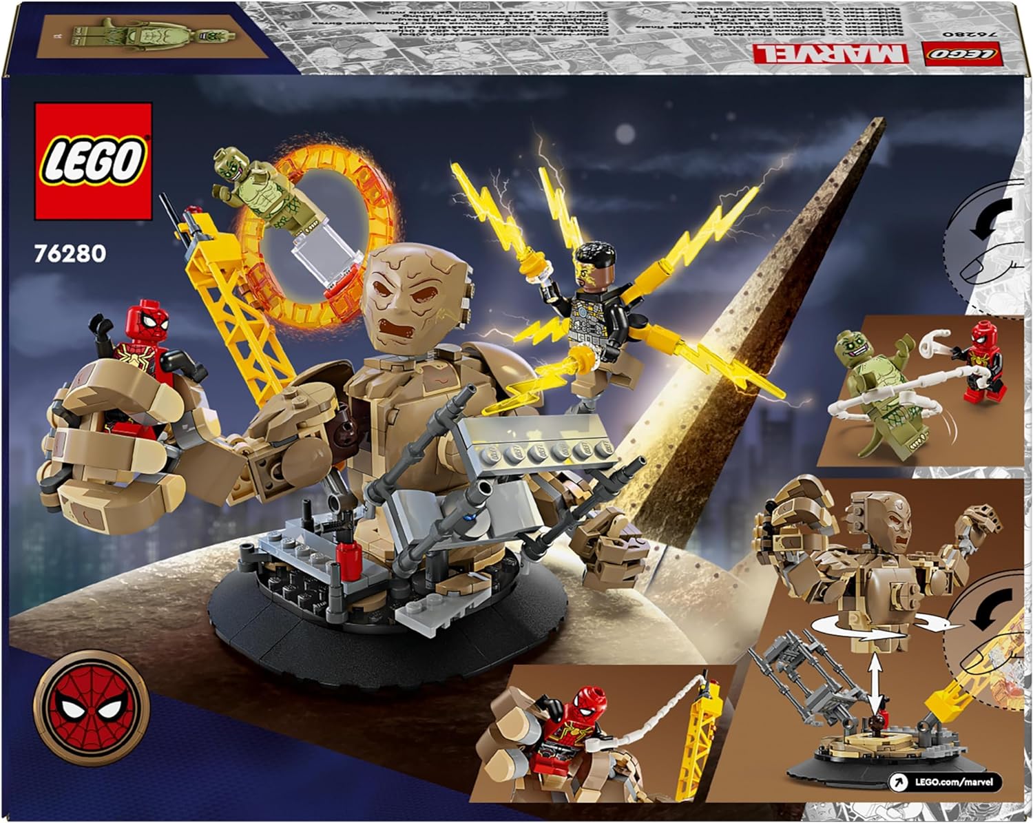 LEGO Marvel Spider-Man vs. Sandman: Final Battle, No Way Home Set, Super Hero Building Toy for Kids, Boys & Girls with Action Figure, plus Lizard and Electro Minifigures, Gift Idea 76280