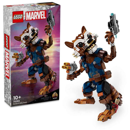 LEGO Marvel Rocket & Baby Groot, Guardians of the Galaxy Buildable Toy, Raccoon Action Figure for Kids, Boys and Girls, Posable Super-Hero Gifts 76282