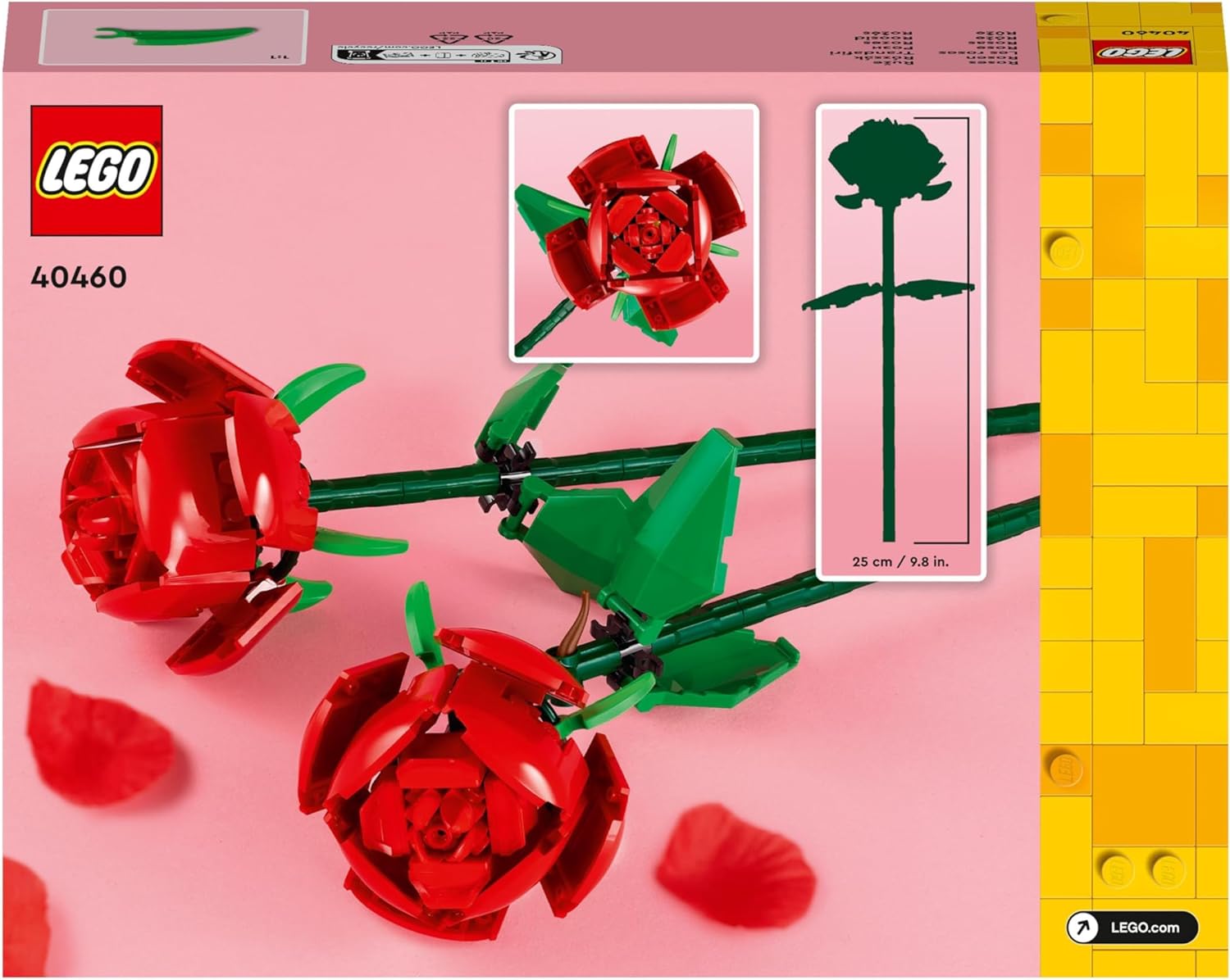 LEGO Creator Roses, Flowers Set, Compatible with Flower Bouquets, Bedroom Decor, Valentine's Day Gift, Room Accessories or Desk Decoration, for Girls, Boys and Flower Fans, 40460